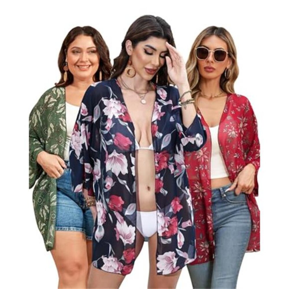 3 Pack Women's Kimono Cardigan Casual Summer Top Cover up